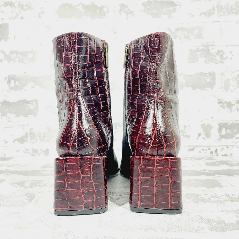 Seychelles Burgundy Croc-Textured Block Heel Ankle Boots